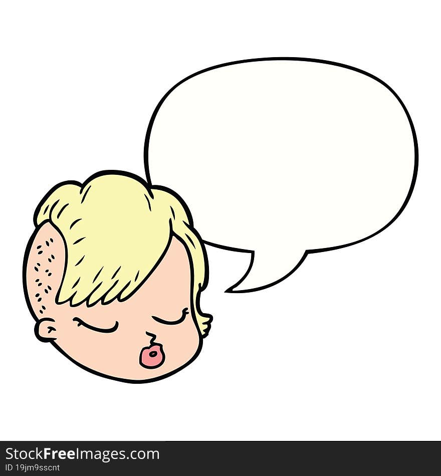 cartoon female face and speech bubble