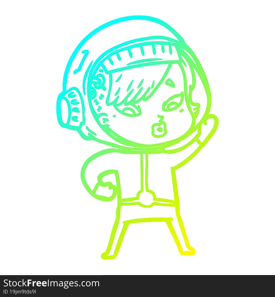 cold gradient line drawing of a cartoon astronaut woman