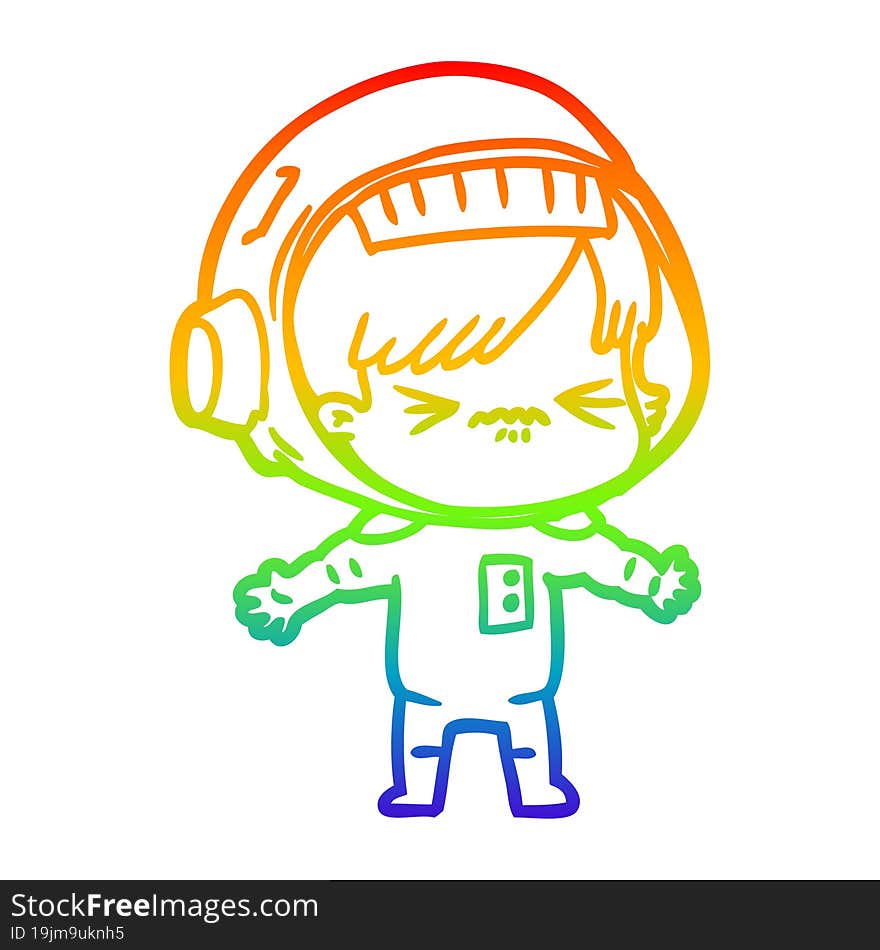 rainbow gradient line drawing of a cartoon astronaut woman