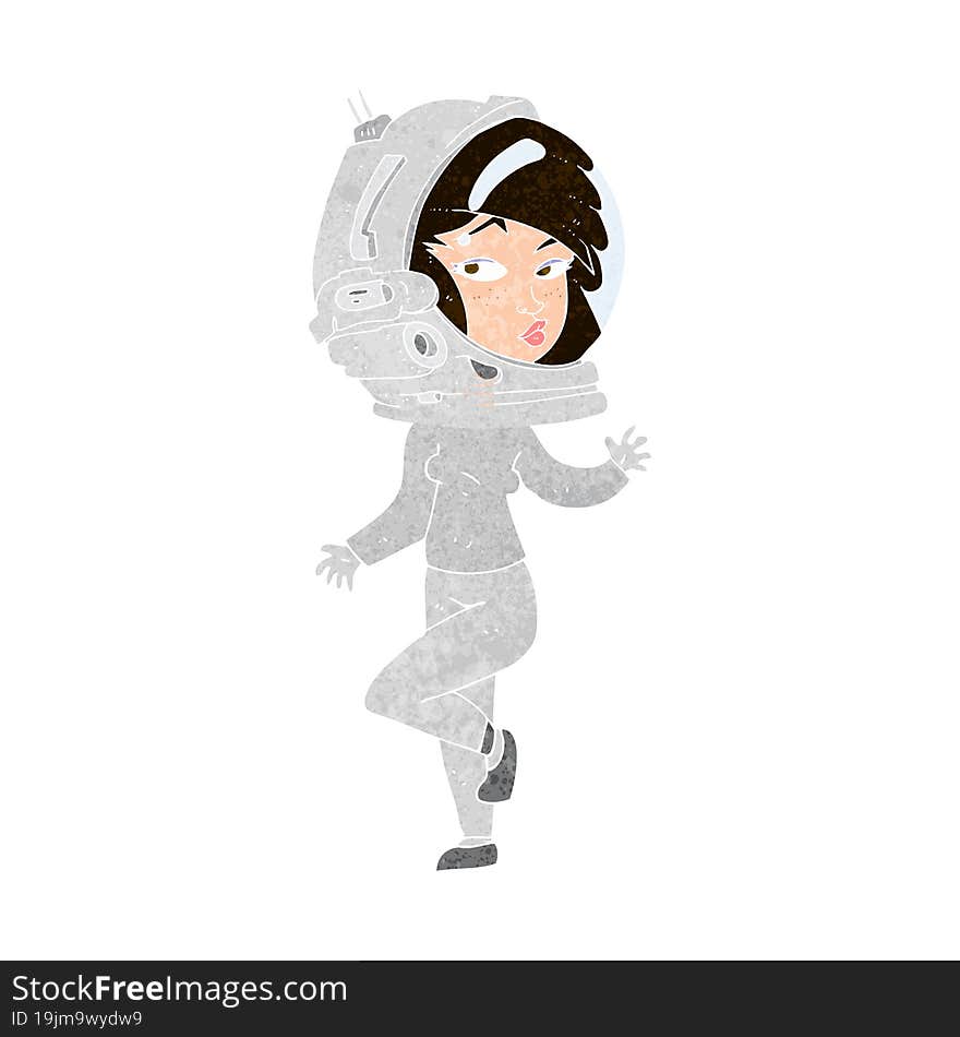 cartoon woman wearing space helmet