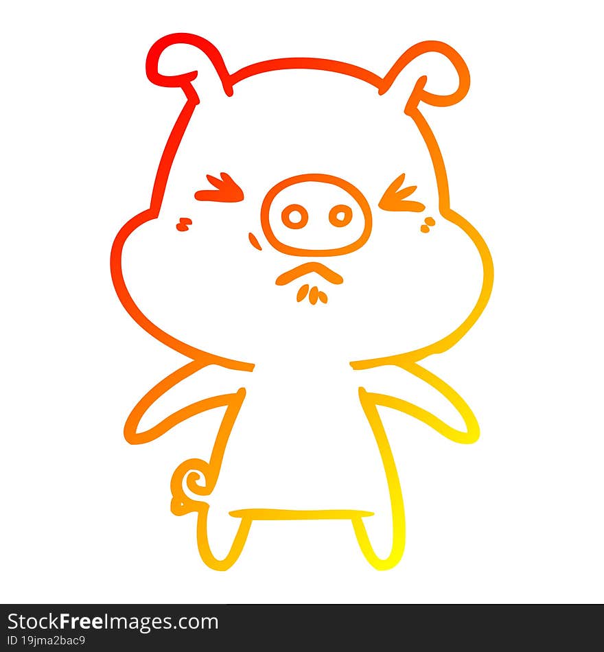 warm gradient line drawing cartoon angry pig