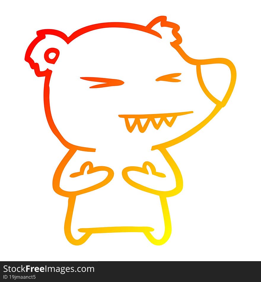 Warm Gradient Line Drawing Angry Bear Cartoon