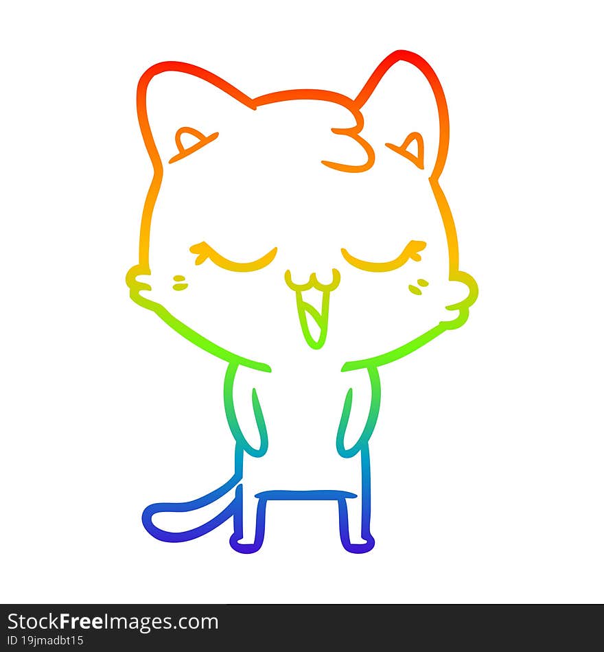 rainbow gradient line drawing of a happy cartoon cat