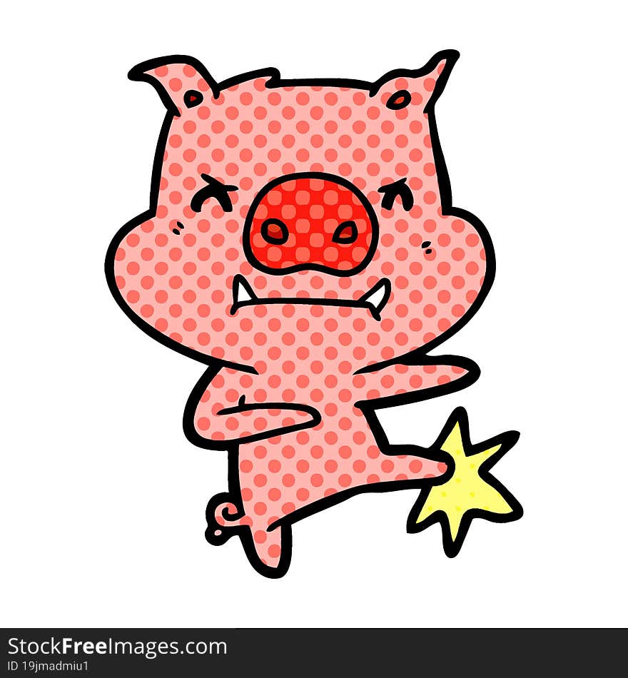 angry cartoon pig karate kicking. angry cartoon pig karate kicking