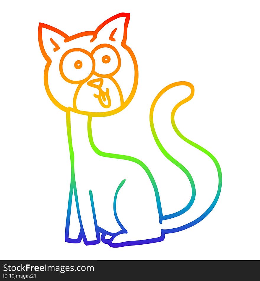 rainbow gradient line drawing funny cartoon cat