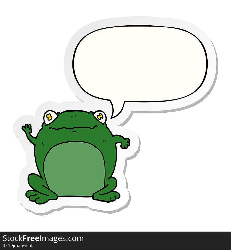 cartoon frog with speech bubble sticker. cartoon frog with speech bubble sticker