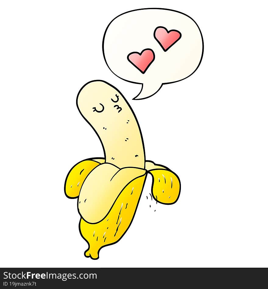 cartoon banana in love with speech bubble in smooth gradient style