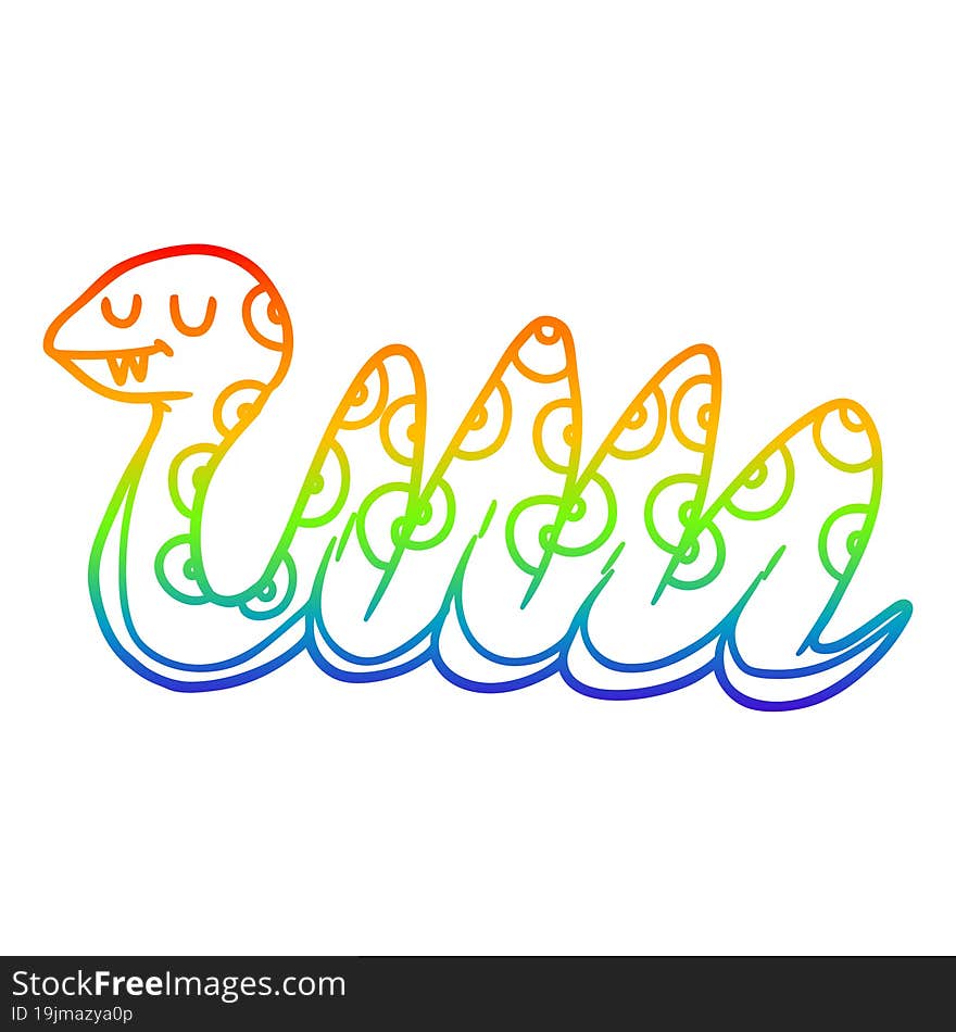 rainbow gradient line drawing cartoon snake