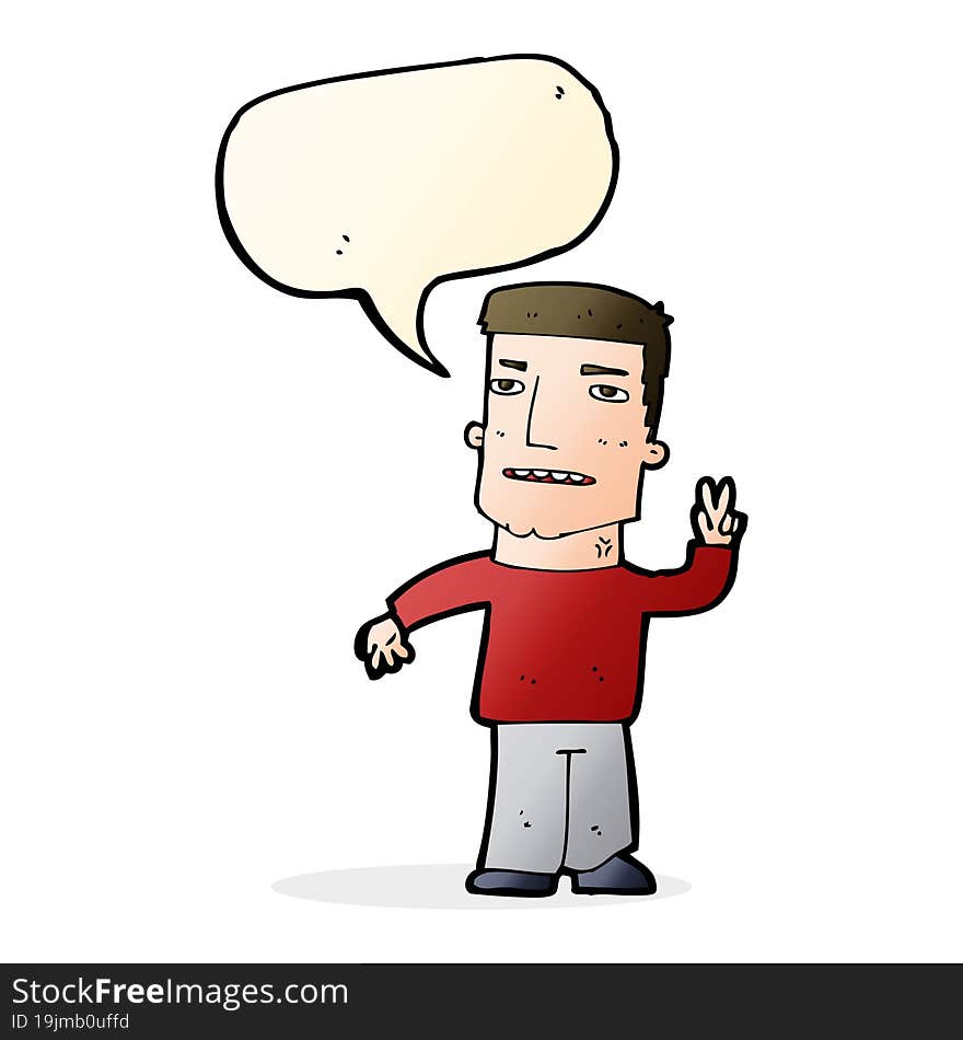 Cartoon Man Giving Peace Sign With Speech Bubble