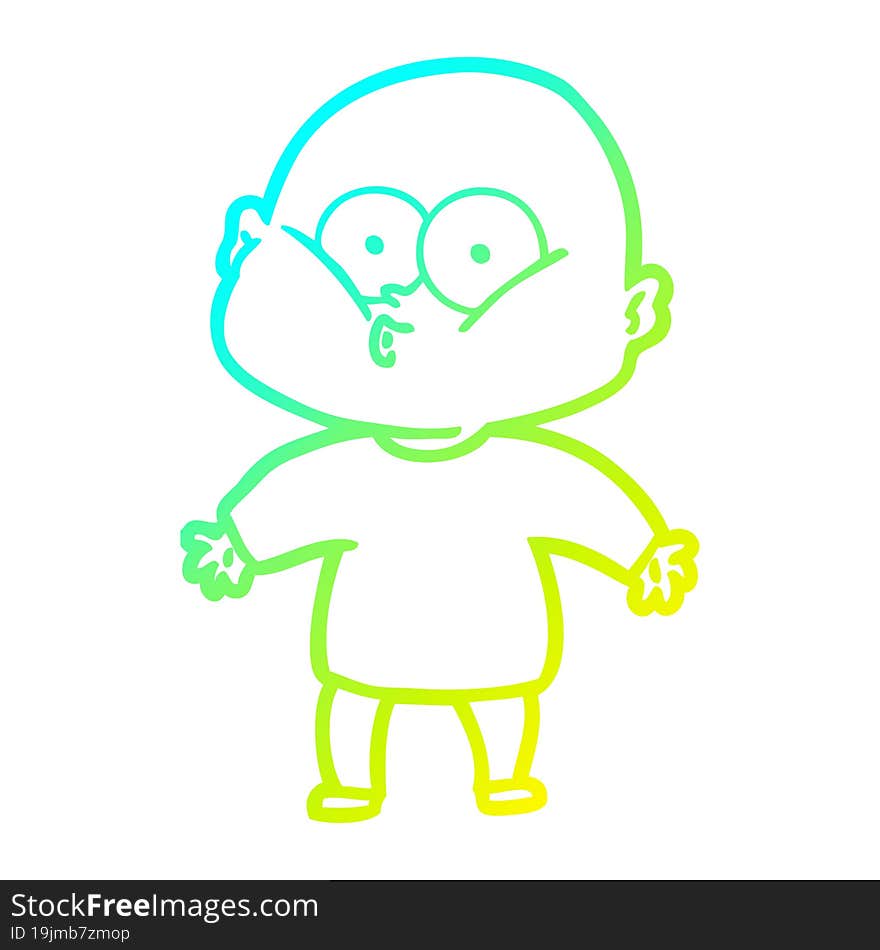 cold gradient line drawing cartoon bald man staring