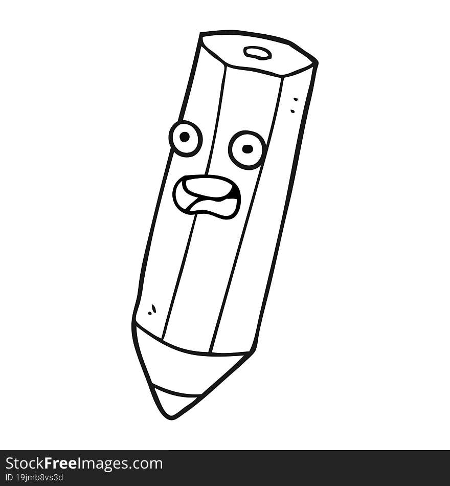 happy black and white cartoon pencil