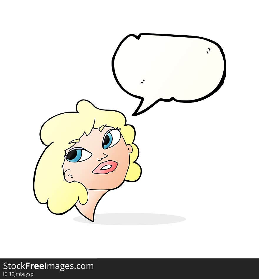 cartoon happy woman with speech bubble