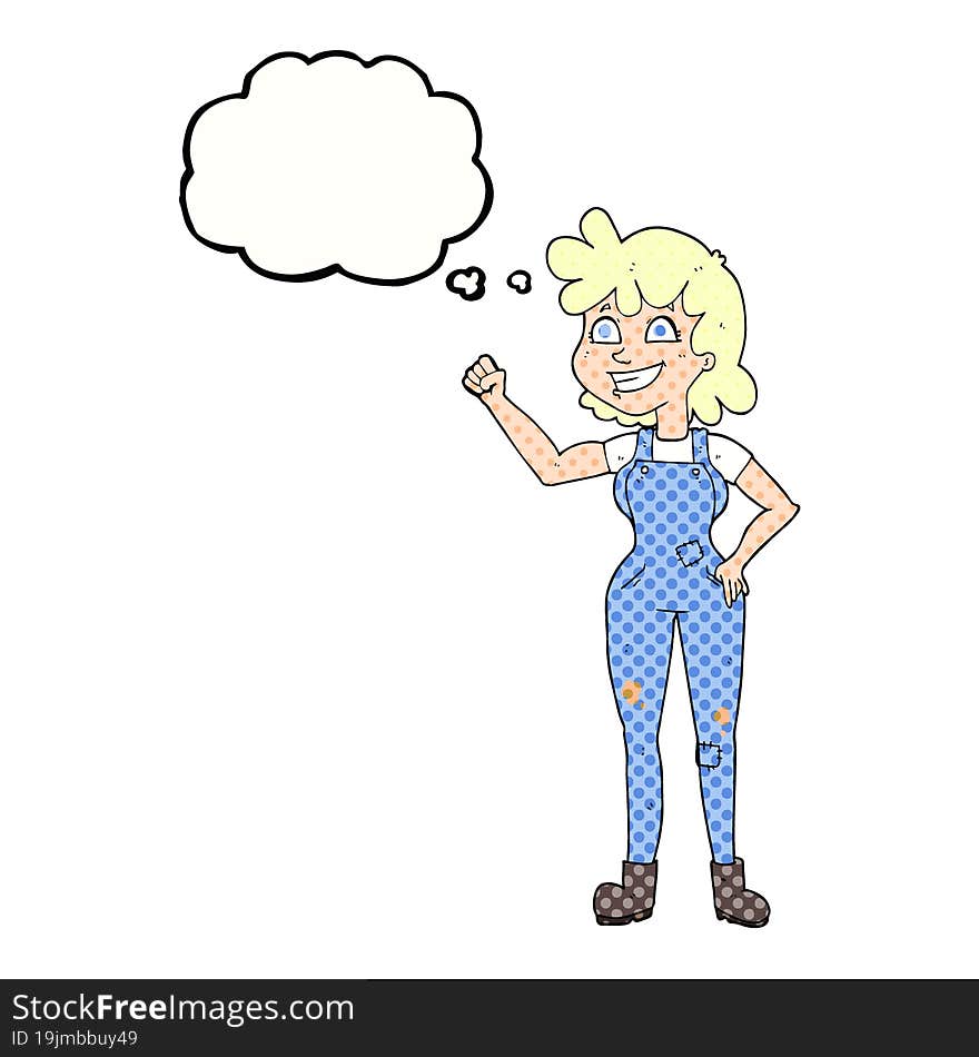 freehand drawn thought bubble cartoon determined woman clenching fist