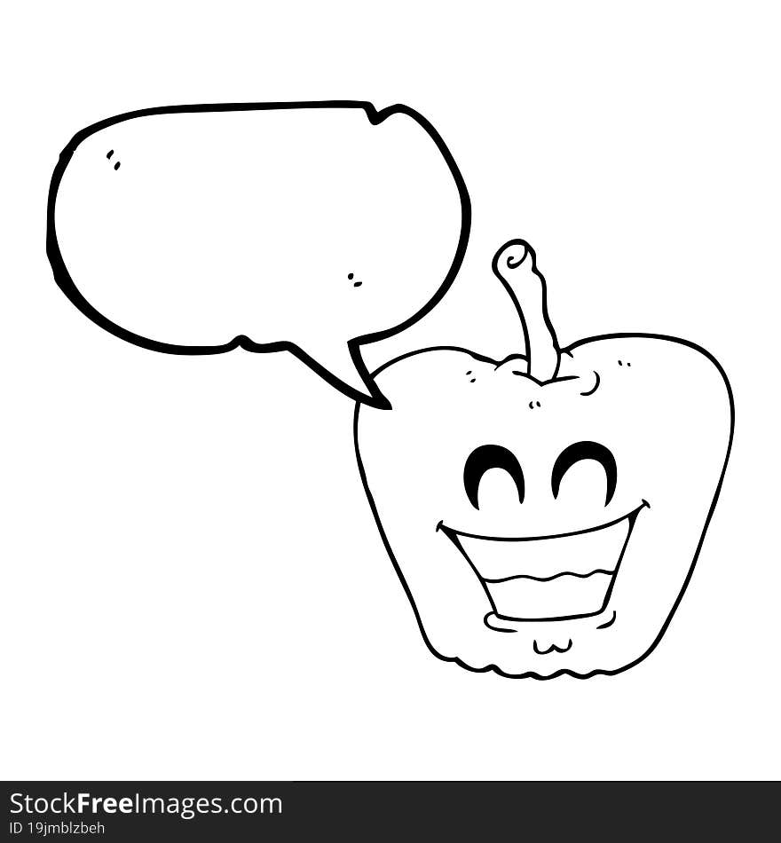 freehand drawn speech bubble cartoon grinning apple