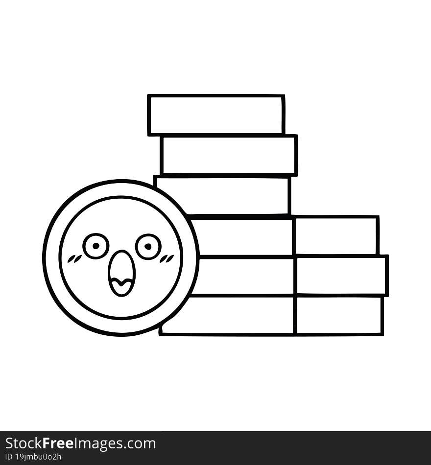 line drawing cartoon of a coins. line drawing cartoon of a coins