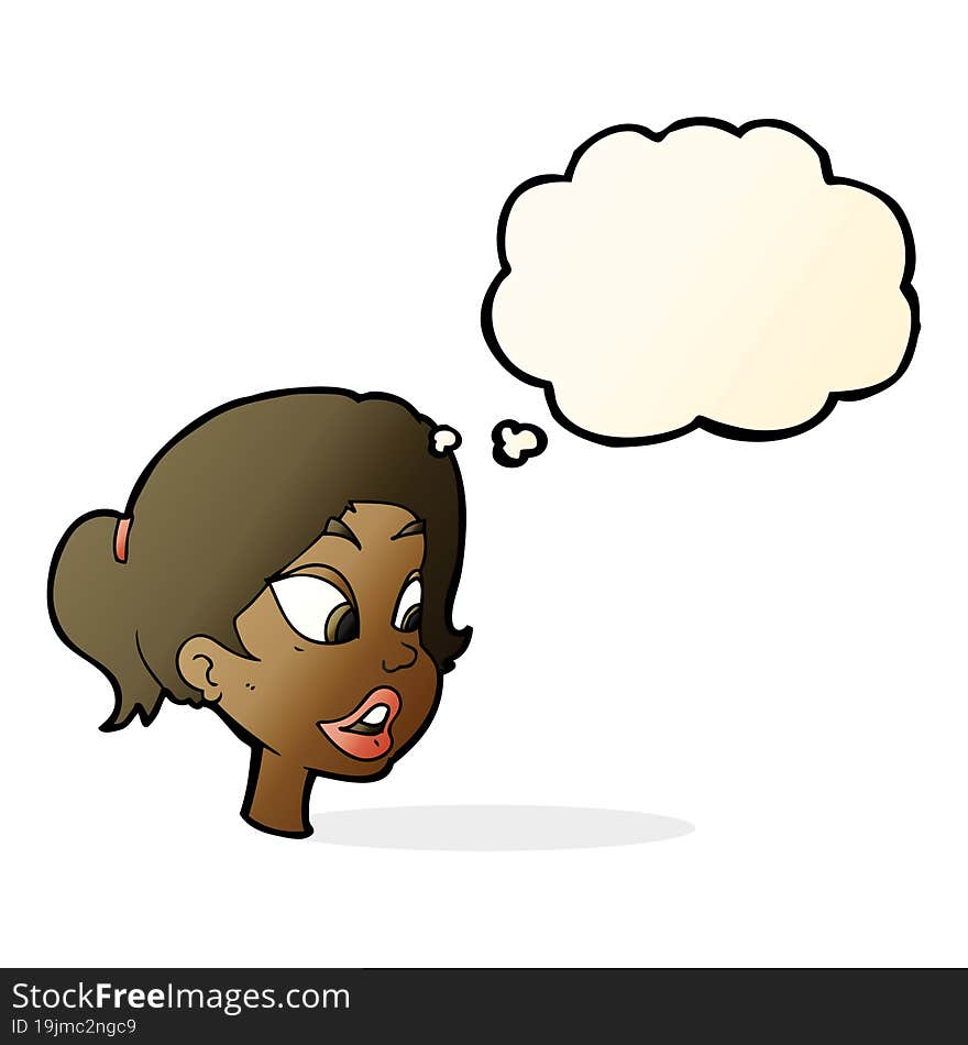 Cartoon Friendly Woman With Thought Bubble