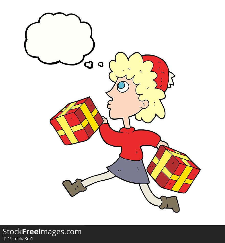 Thought Bubble Cartoon Running Woman With Presents