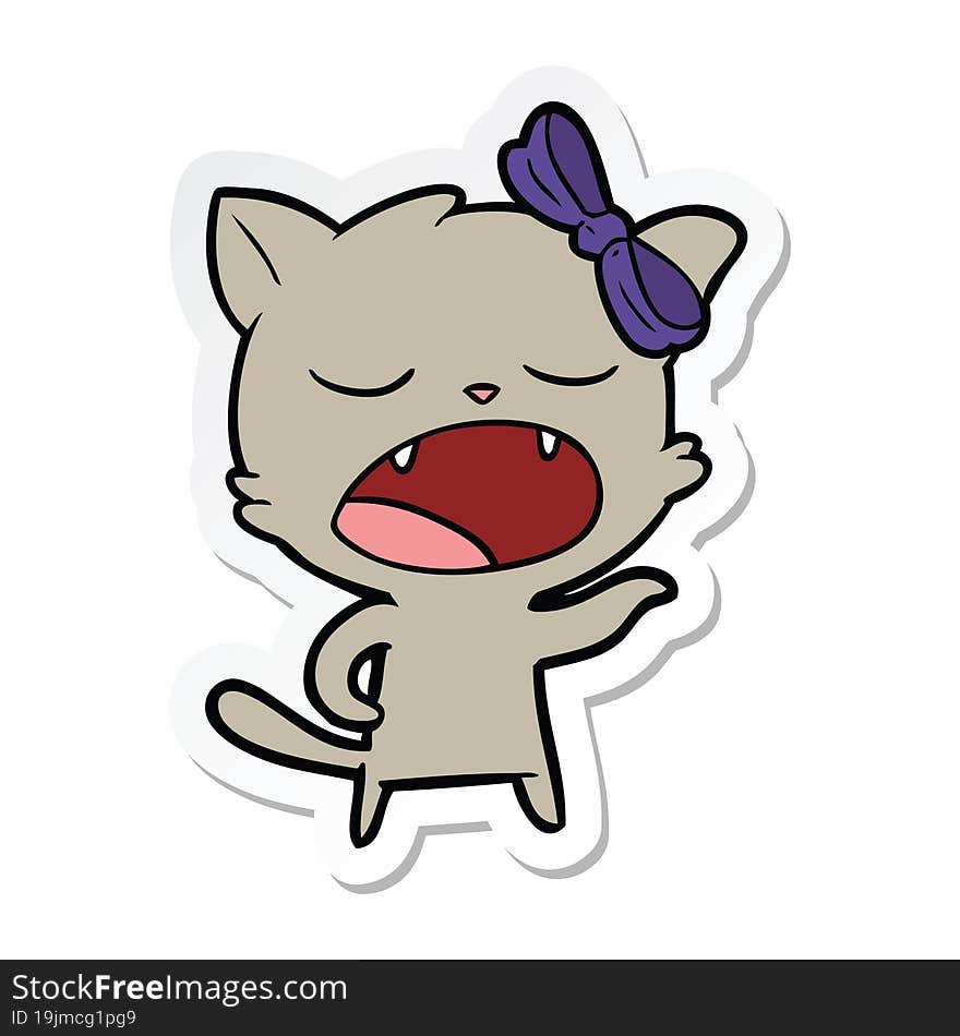 sticker of a cartoon yawning cat