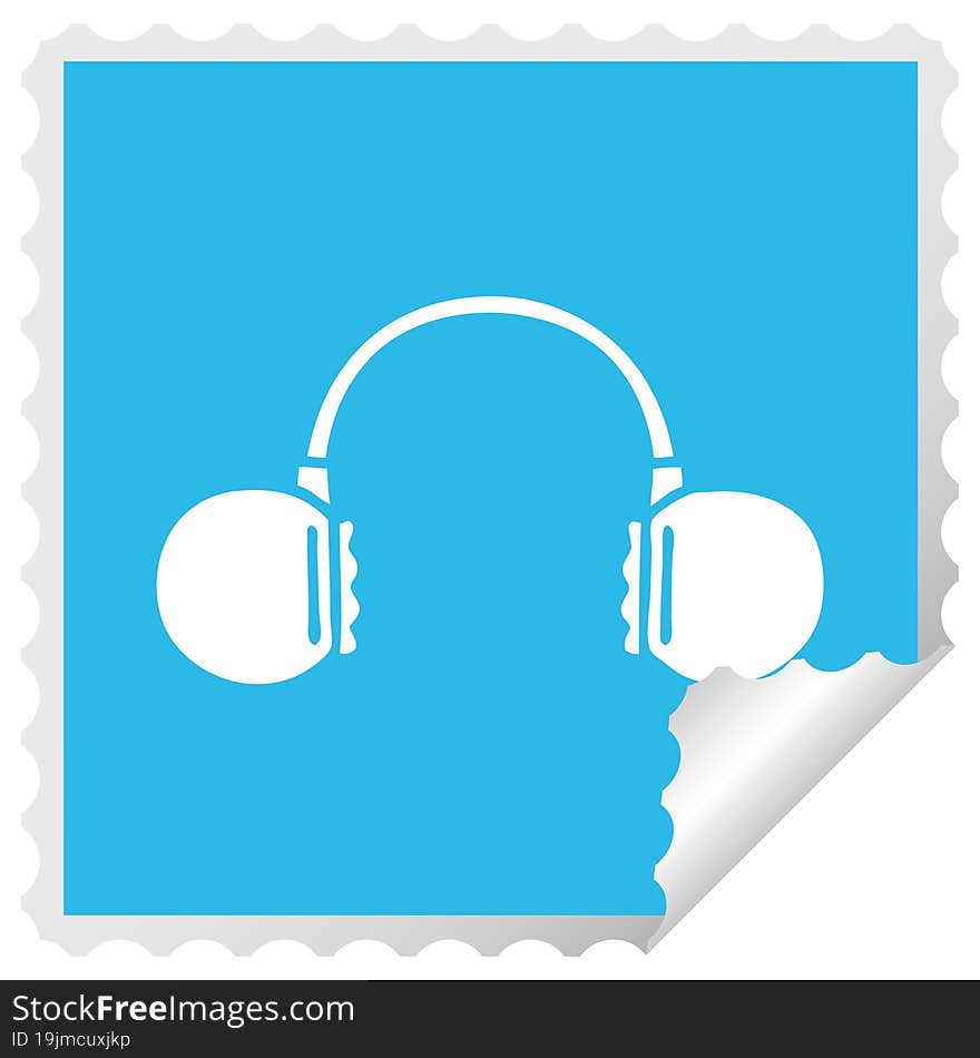 square peeling sticker cartoon retro headphone