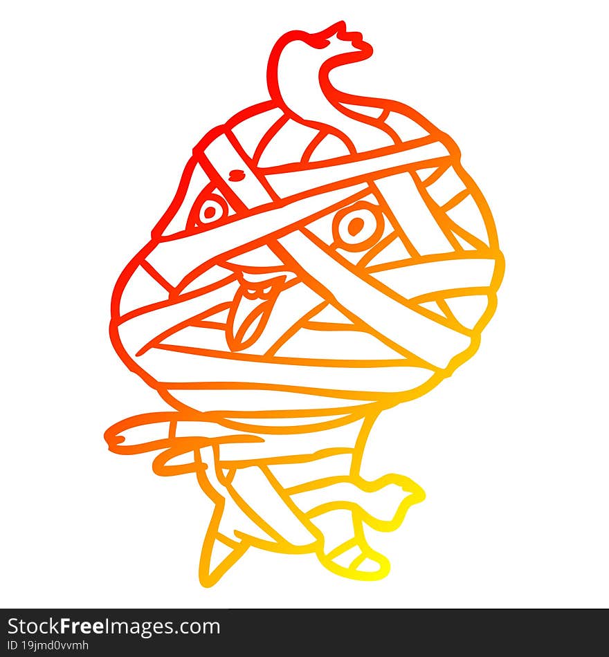 warm gradient line drawing cute cartoon halloween mummy