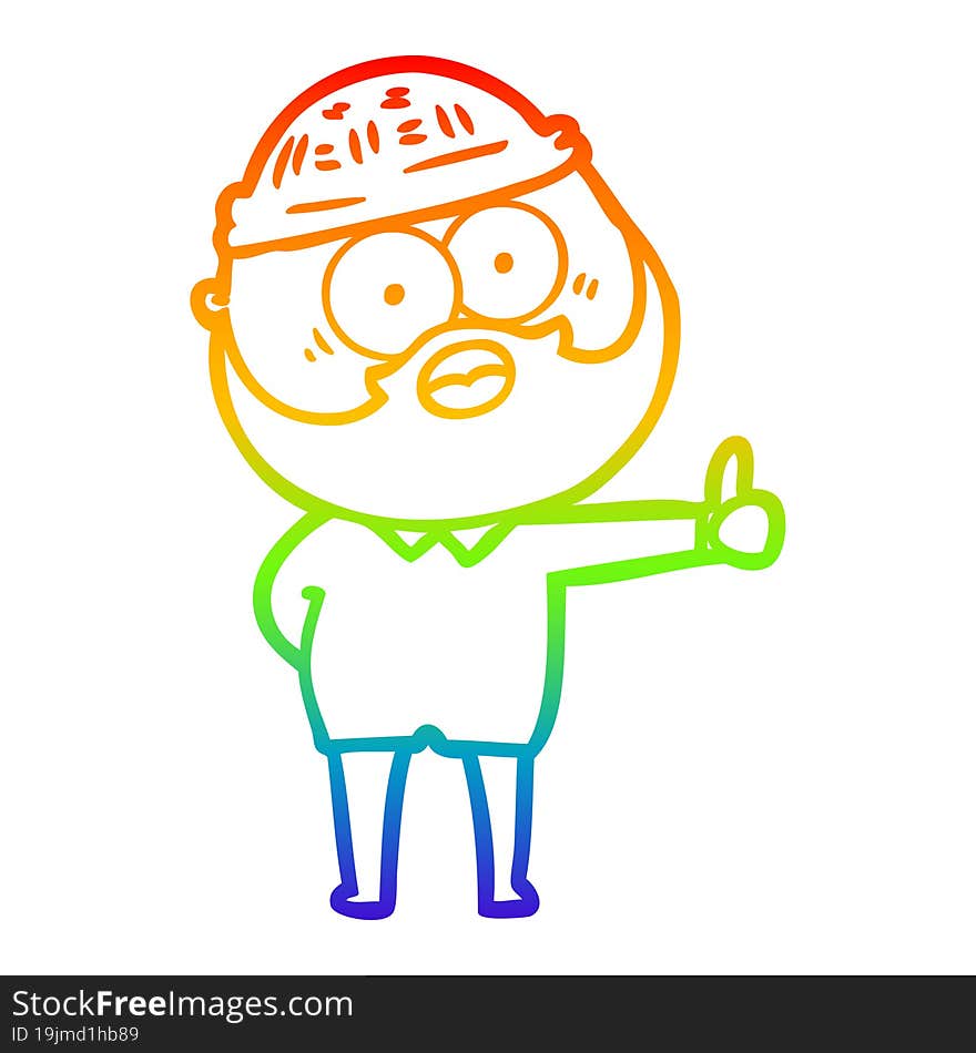 rainbow gradient line drawing of a cartoon bearded man giving thumbs up sign