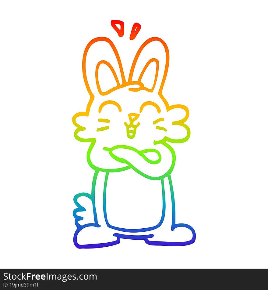 rainbow gradient line drawing of a cartoon jolly bunny