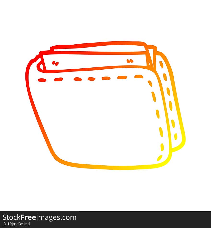 warm gradient line drawing of a cartoon old leather wallet