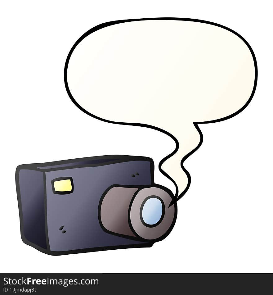 cartoon camera and speech bubble in smooth gradient style