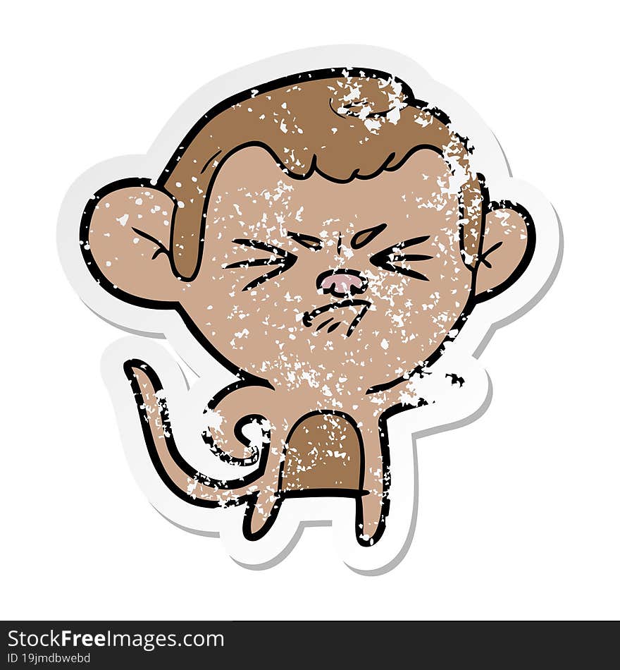 distressed sticker of a cartoon annoyed monkey