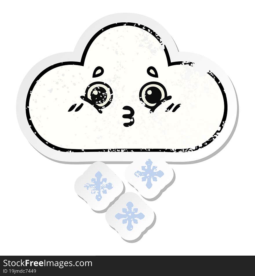 Distressed Sticker Of A Cute Cartoon Snow Cloud