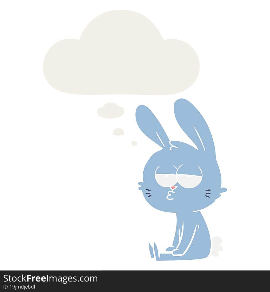 cute cartoon rabbit and thought bubble in retro style