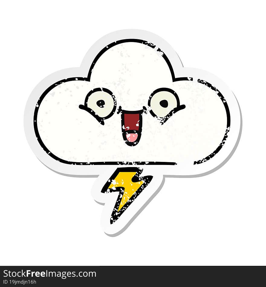 distressed sticker of a cute cartoon thunder cloud