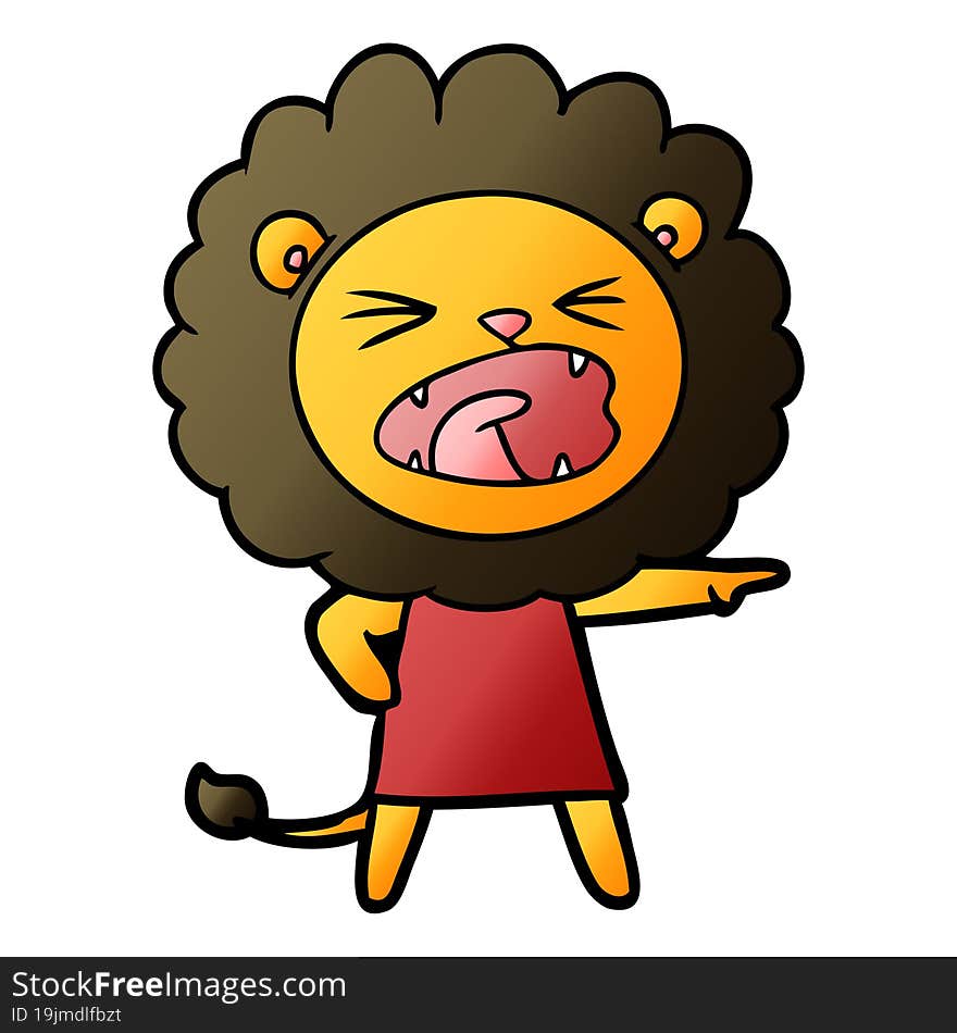 cartoon angry lion in dress. cartoon angry lion in dress