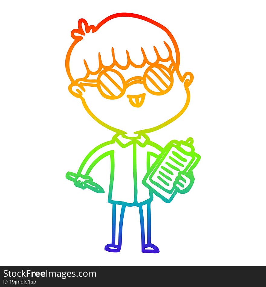 rainbow gradient line drawing cartoon boy wearing spectacles