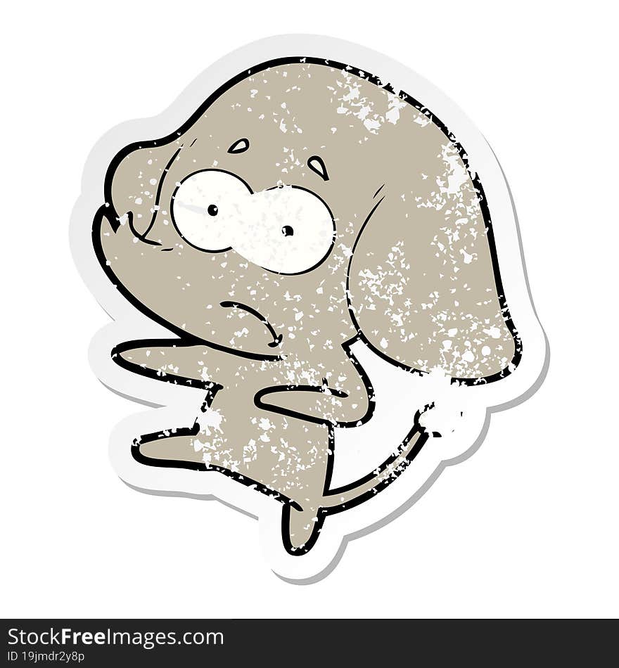 Distressed Sticker Of A Cartoon Unsure Elephant