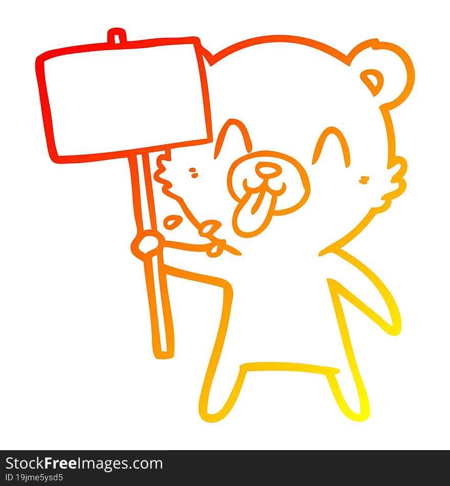 warm gradient line drawing of a rude cartoon bear with protest sign