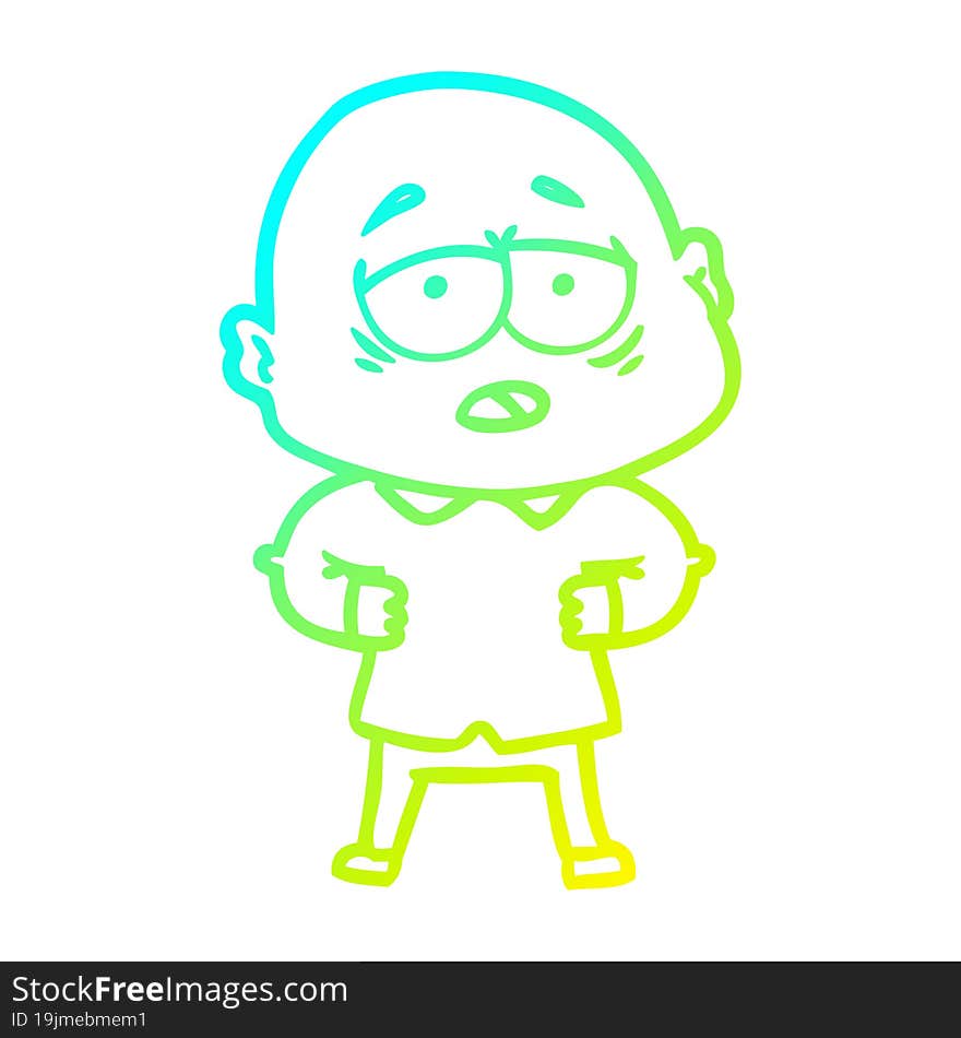 cold gradient line drawing cartoon tired bald man