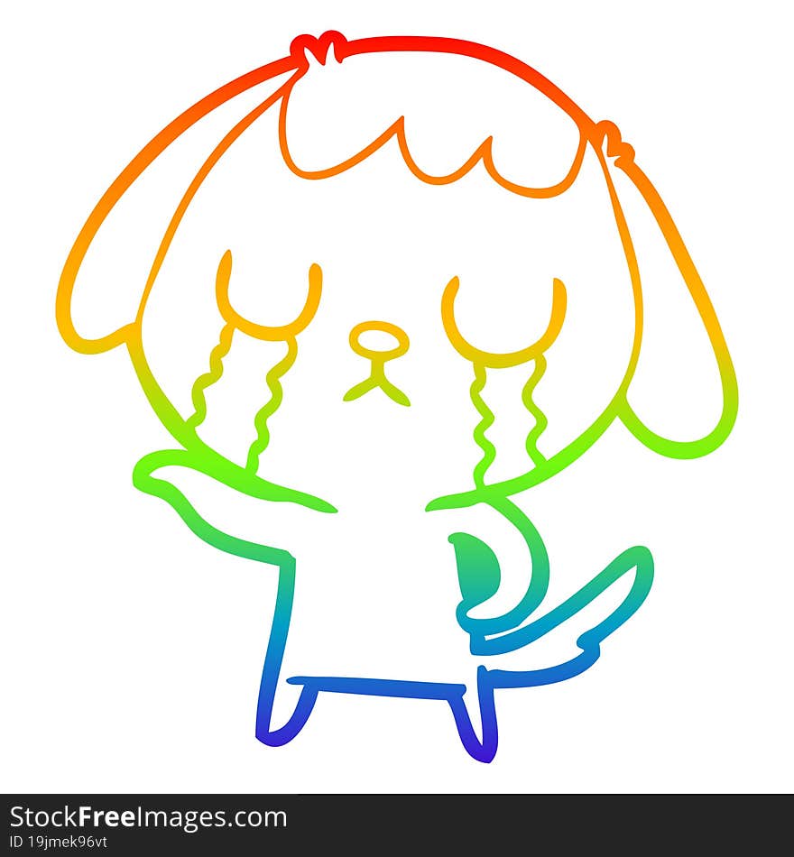 Rainbow Gradient Line Drawing Cute Cartoon Dog Crying