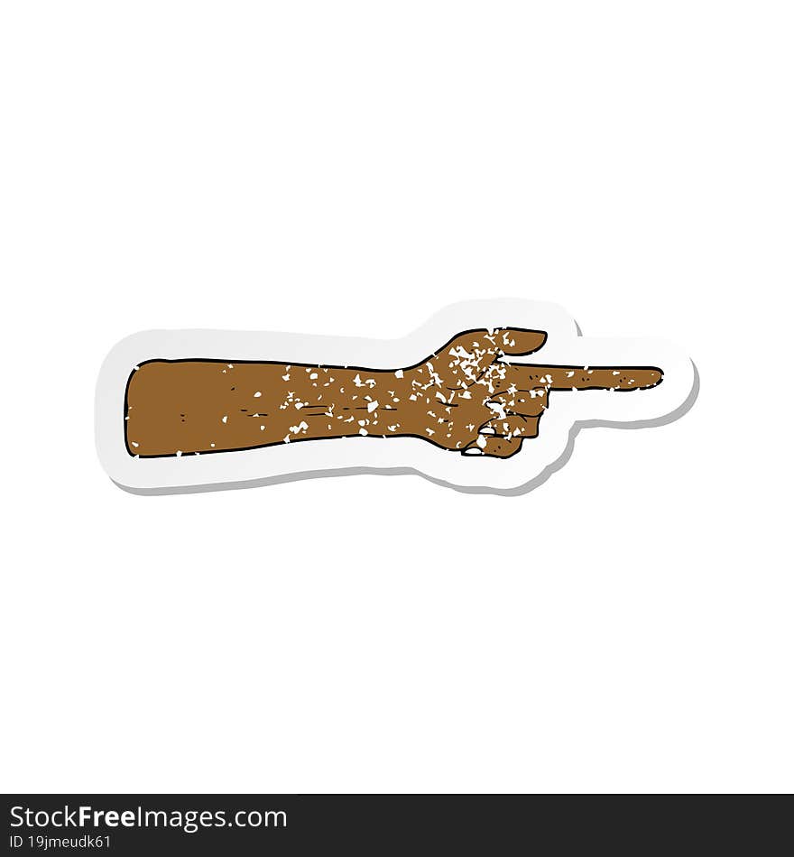 retro distressed sticker of a pointing hand cartoon