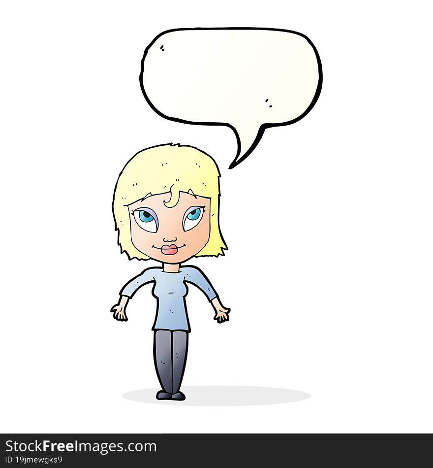 Cartoon Girl Shrugging Shoulders With Speech Bubble