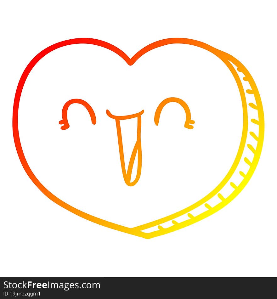 warm gradient line drawing of a cartoon love heart