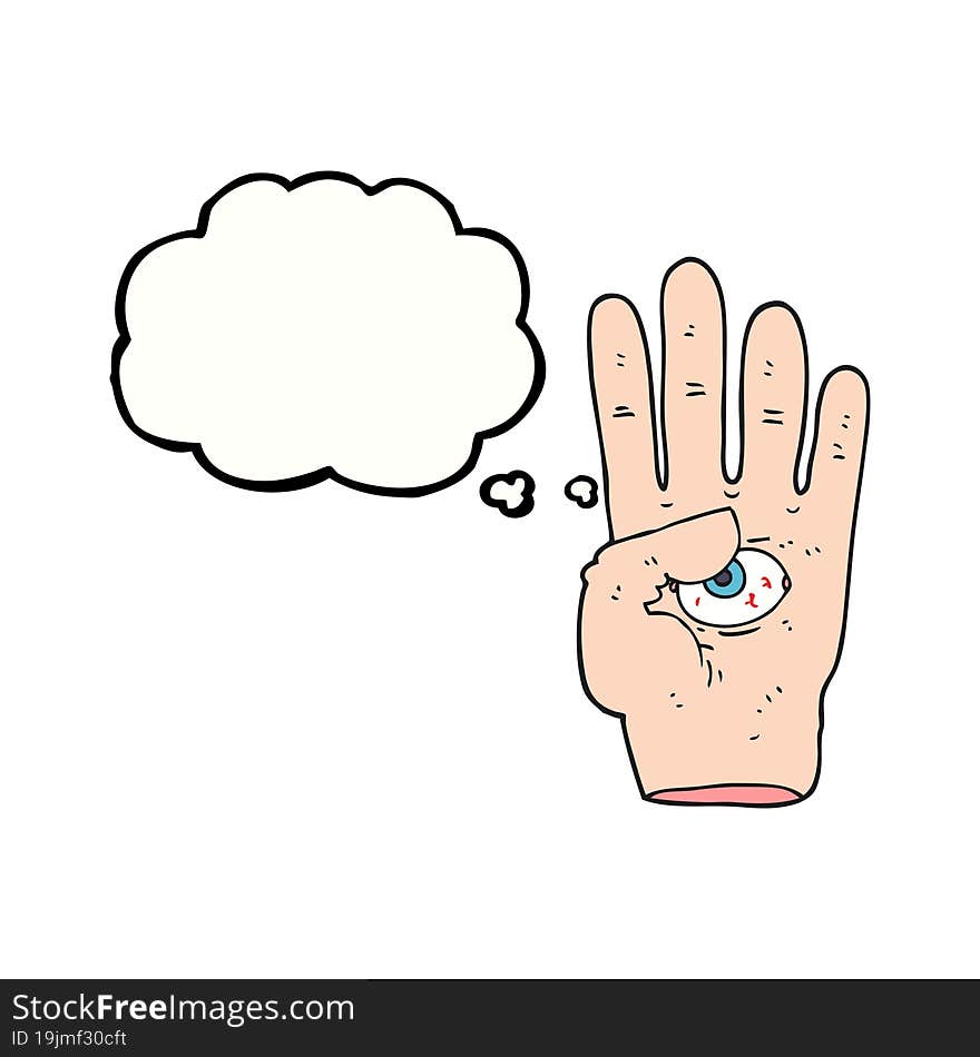 thought bubble cartoon spooky hand with eyeball