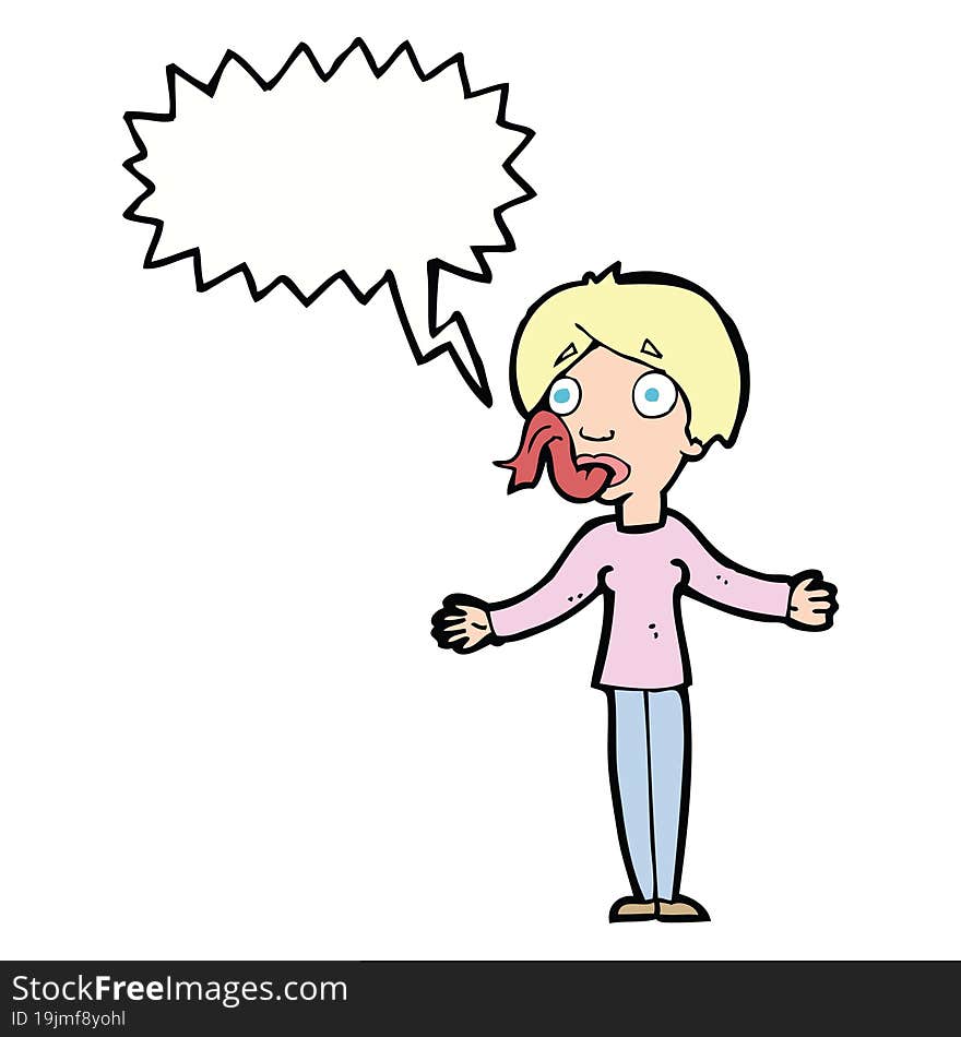 cartoon woman telling lies with speech bubble