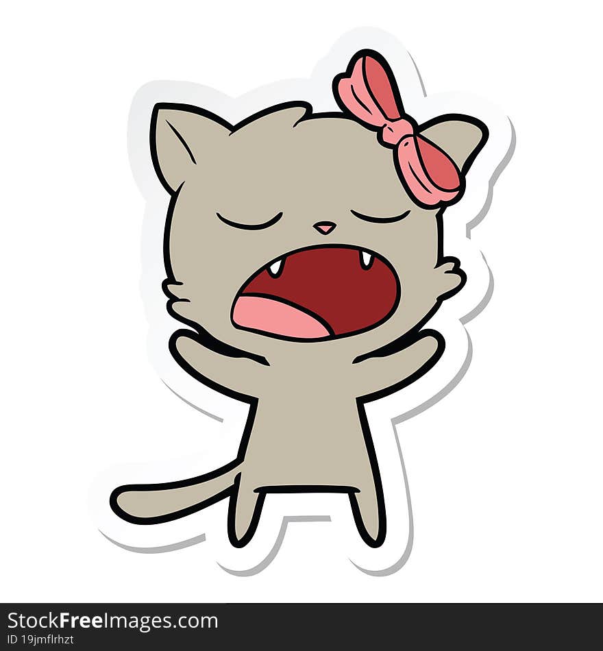 sticker of a cartoon yawning cat