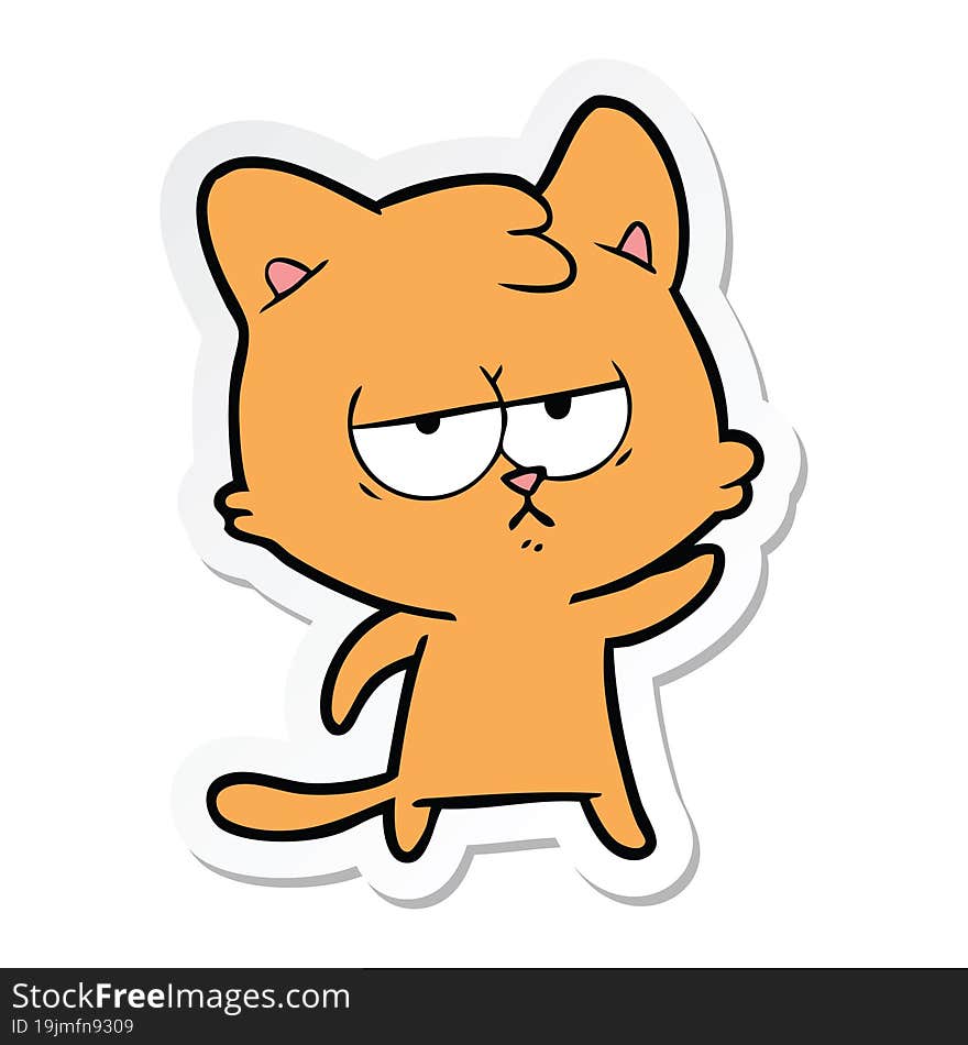 sticker of a bored cartoon cat