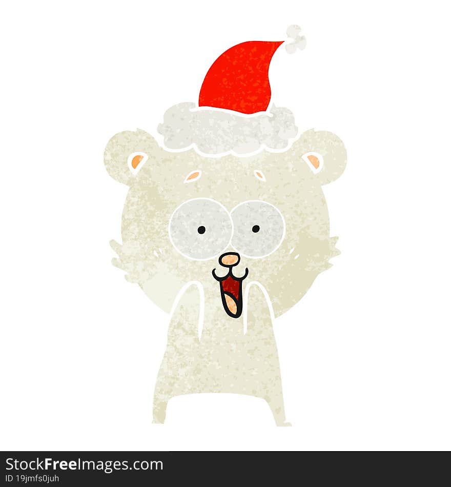 excited teddy bear retro cartoon of a wearing santa hat