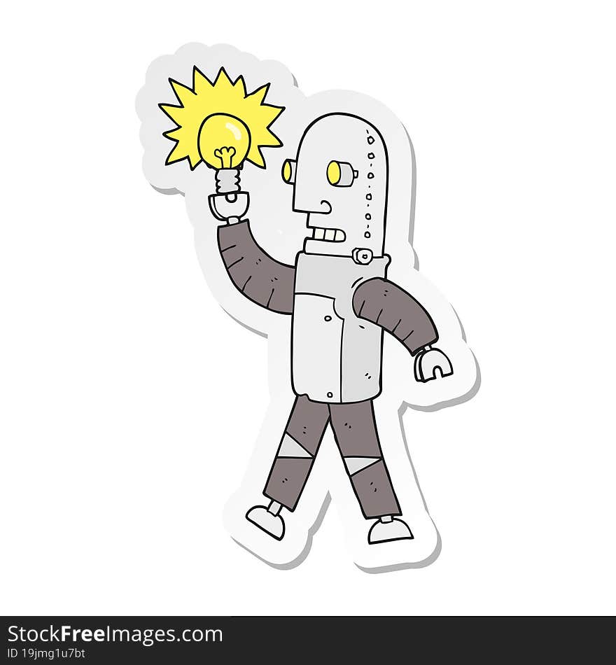 sticker of a cartoon robot with light bulb