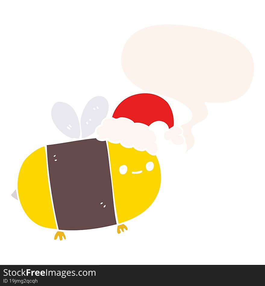 cartoon christmas bee and speech bubble in retro style