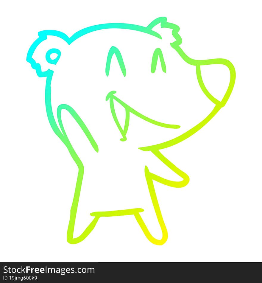 cold gradient line drawing of a laughing bear cartoon