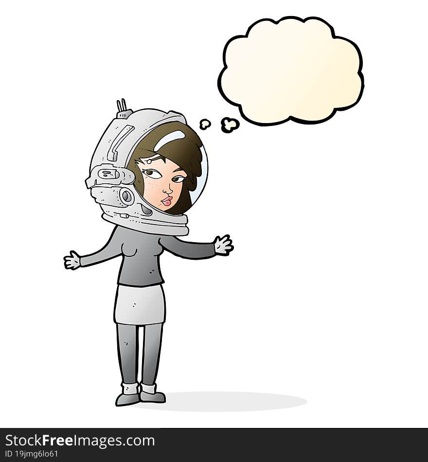 Cartoon Woman Wearing Astronaut Helmet With Thought Bubble